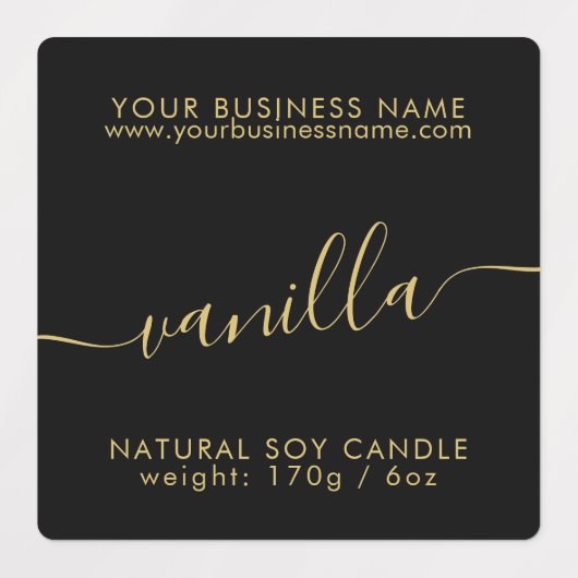 Modernes, schwarzes goldenes, wasserdichtes Kerzen Etiketten (Design 2)