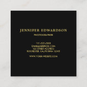 Modernes schwarzes goldfarbenes Holzmuster fügt Ih Quadratische Visitenkarte (Rückseite)