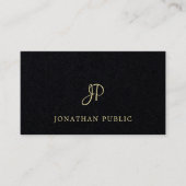 Modernes schwarzes Goldtext-Schriftart-Monogramm Visitenkarte (Vorderseite)