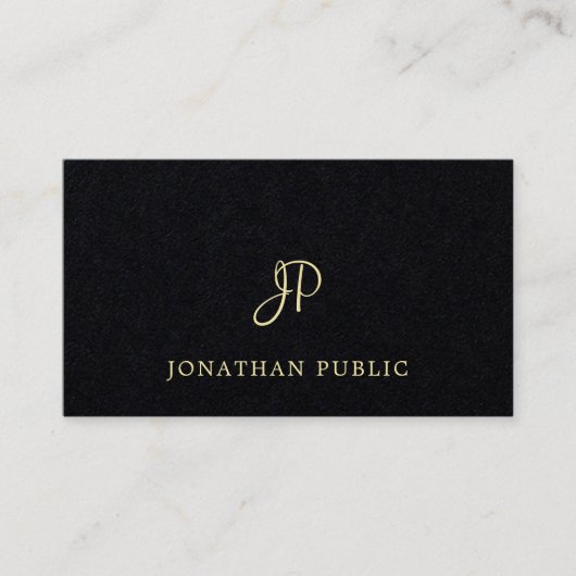 Modernes schwarzes Goldtext-Schriftart-Monogramm Visitenkarte (Vorderseite)