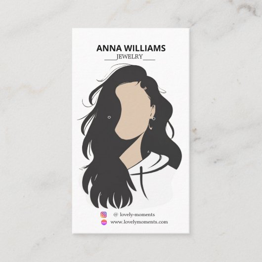 Modernes Schwarzes Haar-Girl-Earring-Display Visitenkarte (Vorderseite)