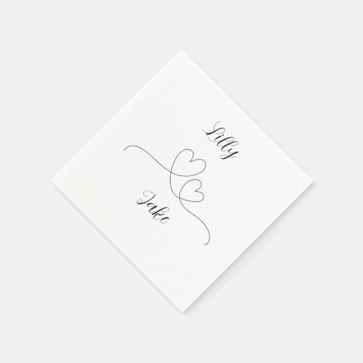 Modernes Schwarzes Herz Kalligrafie-Skript Hochzei Serviette (Ecke)