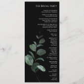 Modernes Schwarzes Hochzeitsprogramm im Grünen Programm (Rückseite)