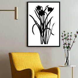 Modernes Schwarzes Ink Abstrakte Wildblume Blume A Poster