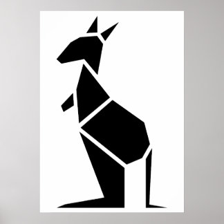 Modernes, schwarzes Känguru-Symbol Poster