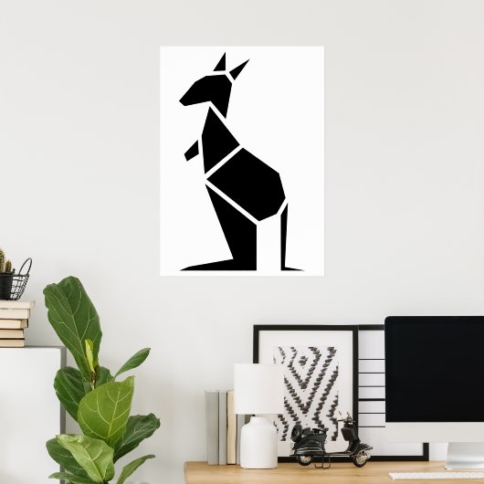 Modernes, schwarzes Känguru-Symbol Poster (Heimbüro)