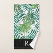 Modernes Schwarzes Leaf Muster Monogram Badezimmer Badhandtuch Set (Handtuch)