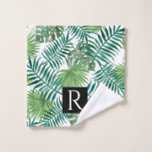 Modernes Schwarzes Leaf Muster Monogram Badezimmer Badhandtuch Set (Waschlappen)