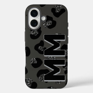 Modernes Schwarzes Leopard Print Dark Shadow Monog iPhone 16 Hülle