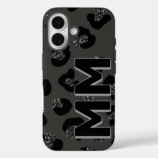Modernes Schwarzes Leopard Print Dark Shadow Monog Case-Mate iPhone Hülle (Rückseite)