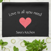 Modernes Schwarzes Liebe Herz Geschirrtuch (Gefaltet)