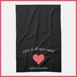 Modernes Schwarzes Liebe Herz Geschirrtuch
