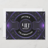 Modernes Schwarzes Lila 40. Geburtstag Party Einladung (Rückseite)