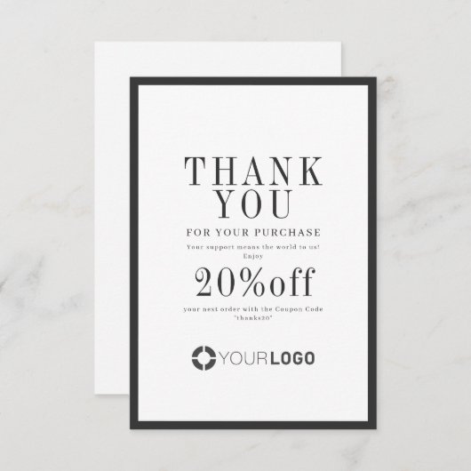 Modernes schwarzes Logo für Holzkohle für kleine U Dankeskarte (Vorne/Hinten)