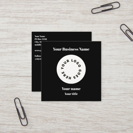 Modernes Schwarzes Logo mit QR-Code Quadratische Visitenkarte (Vorderseite/Rückseite Beispiel)