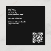 Modernes Schwarzes Logo mit QR-Code Quadratische Visitenkarte (Rückseite)