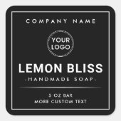 Modernes, schwarzes Logo mit quadratischem Logo Quadratischer Aufkleber (Vorderseite)