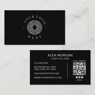 Modernes schwarzes Logo-QR-Code Visitenkarte
