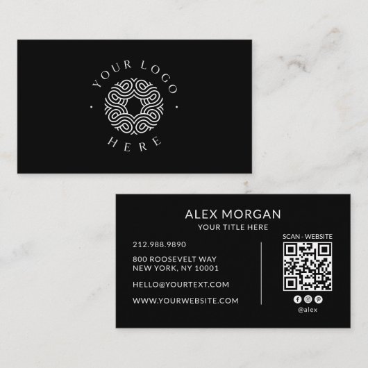 Modernes schwarzes Logo-QR-Code Visitenkarte (Vorne/Hinten)
