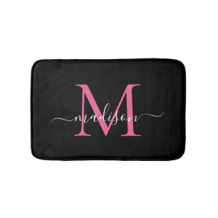 Modernes Schwarzes Magenta Rosa Monogram Script El Badematte