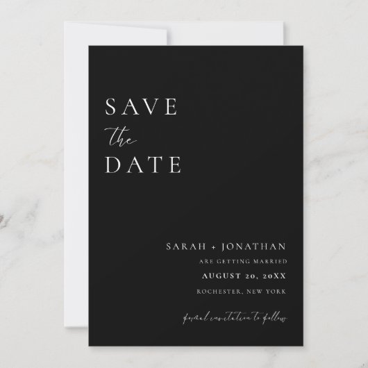 Modernes Schwarzes Minimales Script-Save the Date  Einladung (Vorderseite)