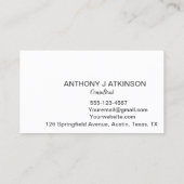 Modernes Schwarzes Minimalistisches Einfaches Visitenkarte (Rückseite)