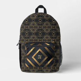 Modernes Schwarzes Mit Monogramm Bedruckter Rucksack