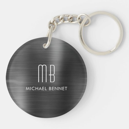 Modernes Schwarzes Mit Monogramm Schlüsselanhänger (Rückseite)