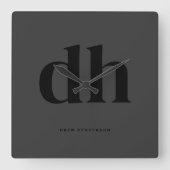 Modernes, schwarzes Monogramm-Bürodekor Quadratische Wanduhr (Vorderseite)