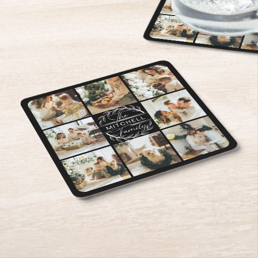 Modernes Schwarzes Monogramm - Erstname und Foto Rechteckiger Pappuntersetzer (angewinkelt)