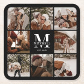 Modernes Schwarzes Monogramm - Erstname und Foto Rechteckiger Pappuntersetzer (Vorderseite)