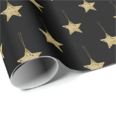 Modernes schwarzes Muster mit goldenen Sternen Geschenkpapier (Rolleneckpunkt)