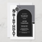 Modernes Schwarzes Party zum 80. Geburtstag Einladung (Vorderseite)