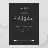 Modernes Schwarzes Pensionsstipendium-Party Folieneinladung (Rückseite)