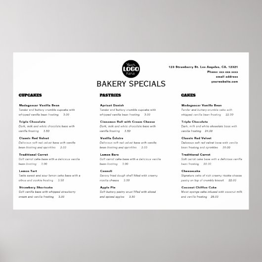 Modernes schwarzes professionelles Restaurant-Logo Poster (Vorne)