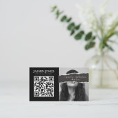 Modernes schwarzes QR-Code-Foto Visitenkarte (Stehend Vorderseite)