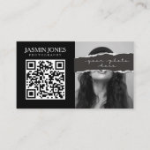 Modernes schwarzes QR-Code-Foto Visitenkarte (Vorderseite)