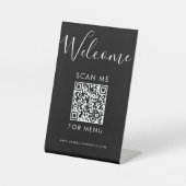 Modernes schwarzes QR-Code-Menü Willkommen Scanne Sockelschild (Vorderseite)
