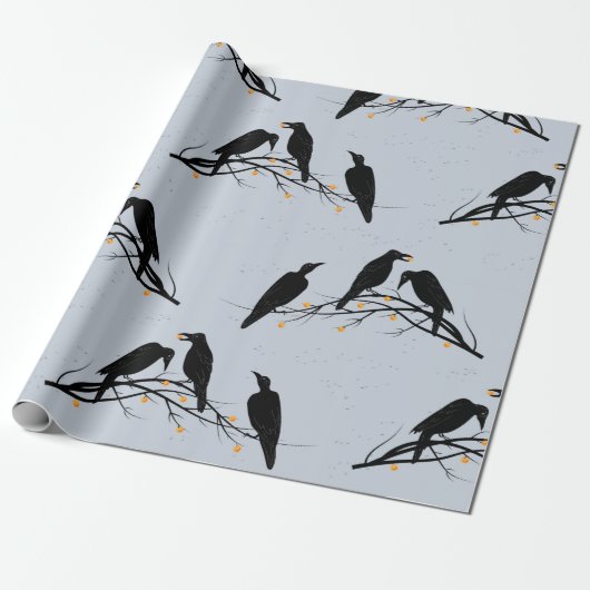 Modernes Schwarzes Ravens Minimalistisches Muster Geschenkpapier (Ungerollt)