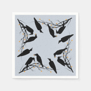 Modernes Schwarzes Ravens Minimalistisches Muster Serviette