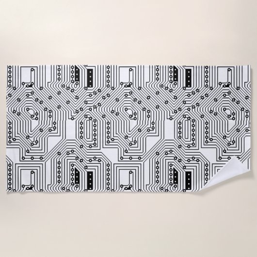 Modernes schwarzes Retro-Computergehäuse Strandtuch (Vorderseite)