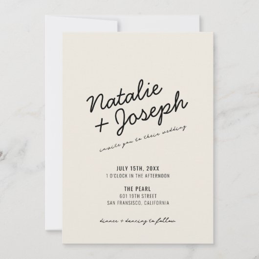 Modernes schwarzes Retro-Whimsical in einer Hochze Einladung (Vorderseite)