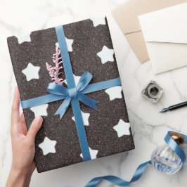 Modernes schwarzes Retrosternmuster Mitte des Jahr Geschenkpapier