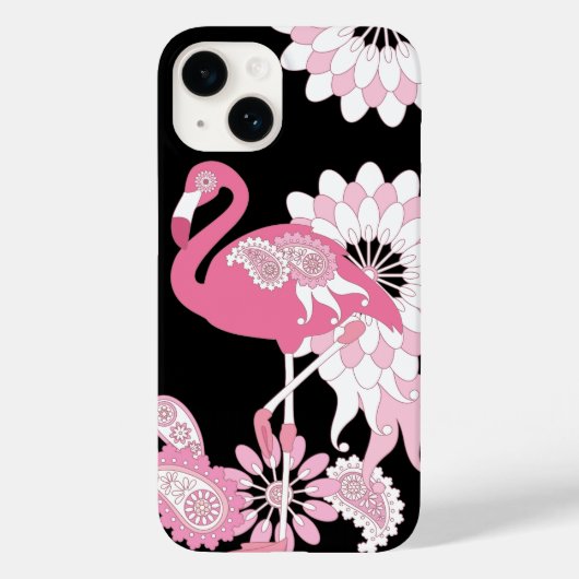 Modernes Schwarzes Rosa Flamingo Case-Mate iPhone Hülle (Rückseite)