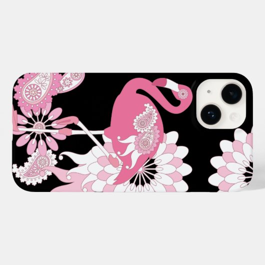 Modernes Schwarzes Rosa Flamingo Case-Mate iPhone Hülle (Rückseite (Horizontal))