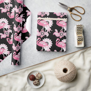 Modernes Schwarzes Rosa Flamingo Geschenkpapier
