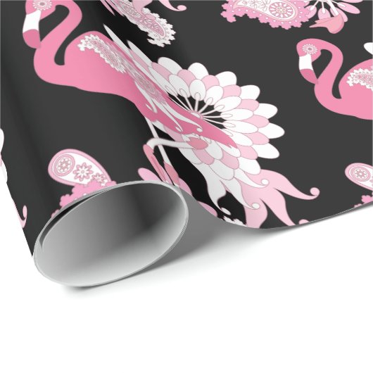 Modernes Schwarzes Rosa Flamingo Geschenkpapier (Rolleneckpunkt)