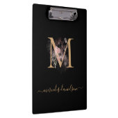 Modernes Schwarzes Rosa Rosa Mit Monogramm Klemmbrett (Rechts)