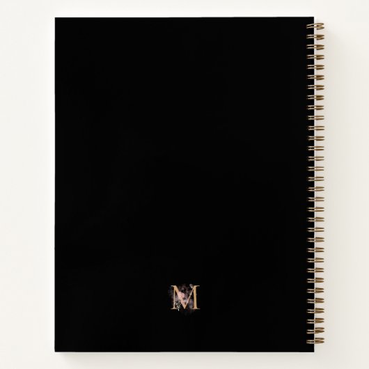 Modernes Schwarzes Rosa Rosa Mit Monogramm Notizblock (Rückseite)