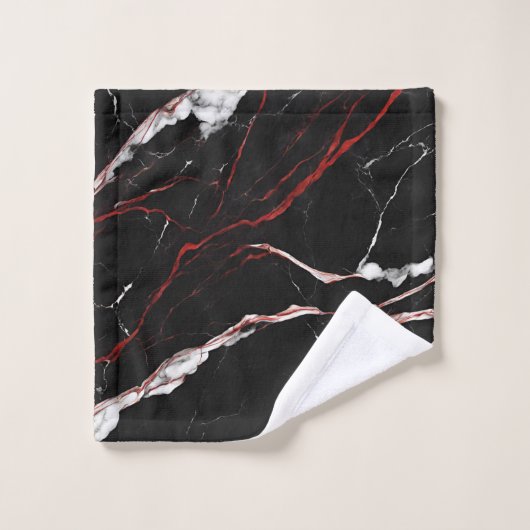 Modernes Schwarzes Rotes Marmor Badhandtuch Set (Waschlappen)